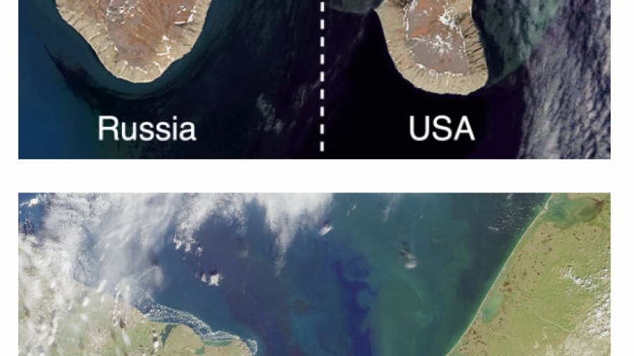 Két sziget, ahol határos egymással Oroszország és Amerika.